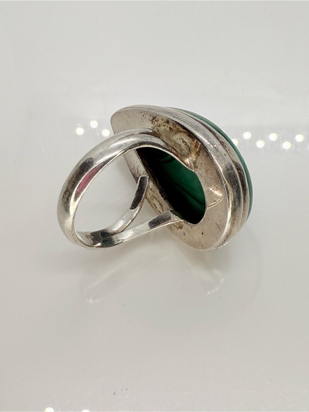 Southwestern Vintage Sterling Silver Malachite Statement Ring - Size 9 - Picture 10 of 16